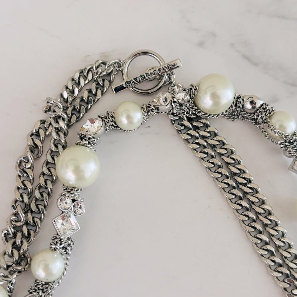 Givenchy Couture Silver Rhodium Plated w Faux Pearls & Rhinestones Necklace - Picture 3 of 5